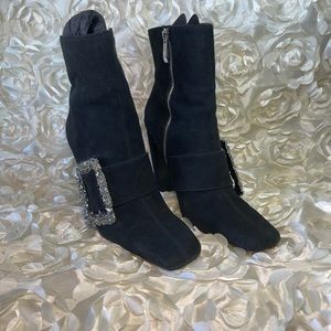Zara faux suede booties with buckle detail
